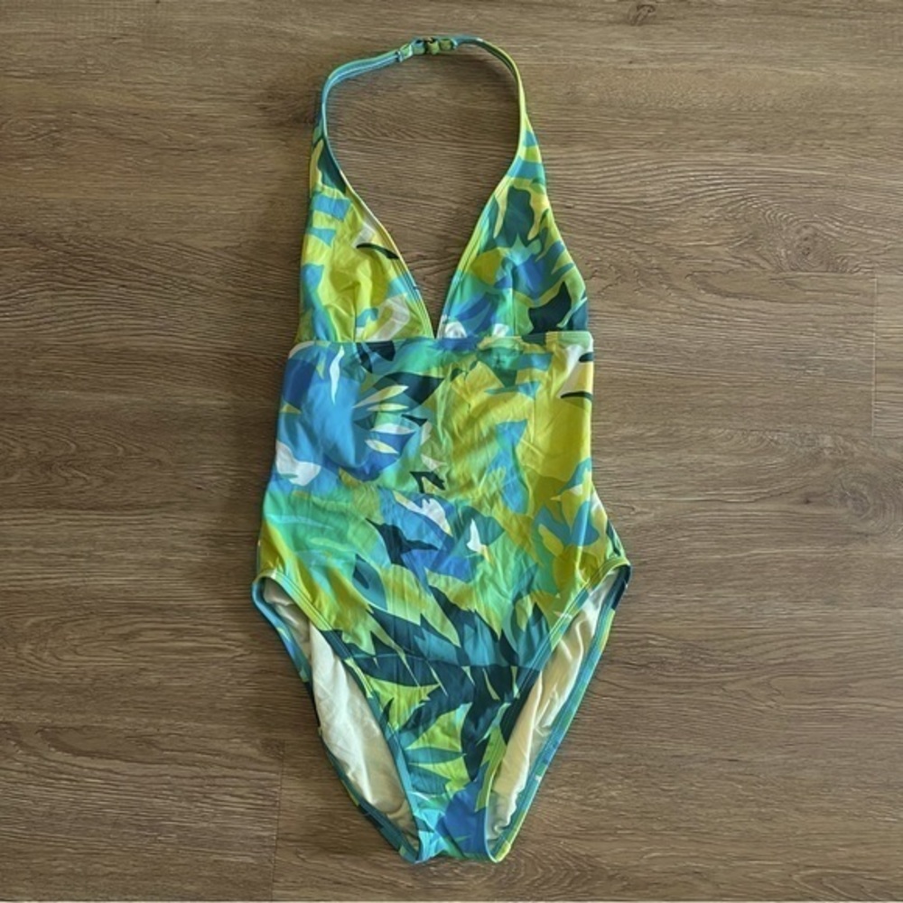 Y2K Victoria's Secret High Cut Leaf Print One Piece Swimsuit Women's Size Small